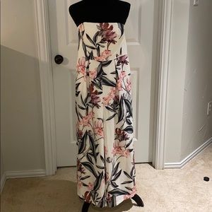 Tropical floral print strapless jumpsuit